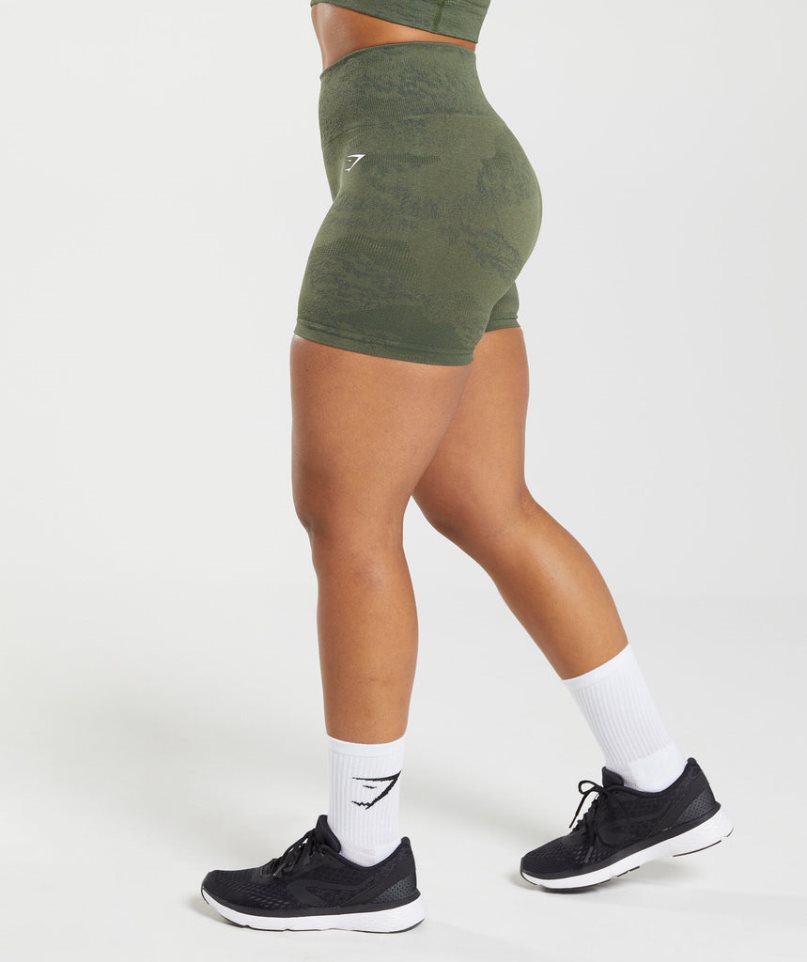 Women's Gymshark Adapt Camo Seamless Shorts Olive | CA N65D7A